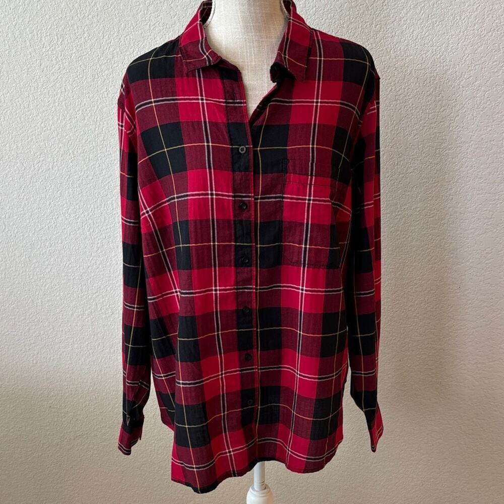 St Johns Bay Red Black Plaid Women’s Shirt Size 1X NEW NWT Cabincore Cottagecore